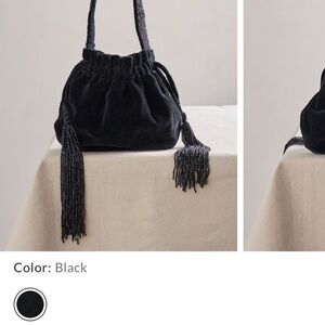 Free People Valentina Black Velvet Pouch Tassel Bag